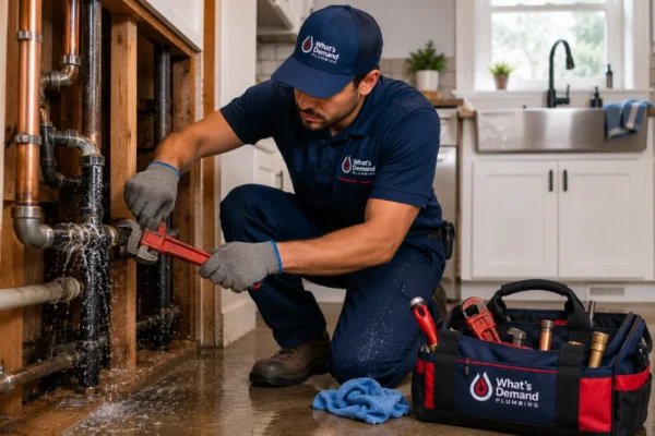 Plumber repairing a damaged household pipe
