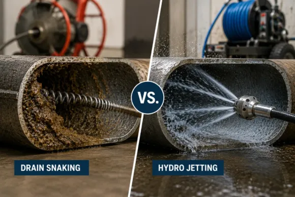 Comparison of drain snaking and hydro jetting for residential sewer line cleaning