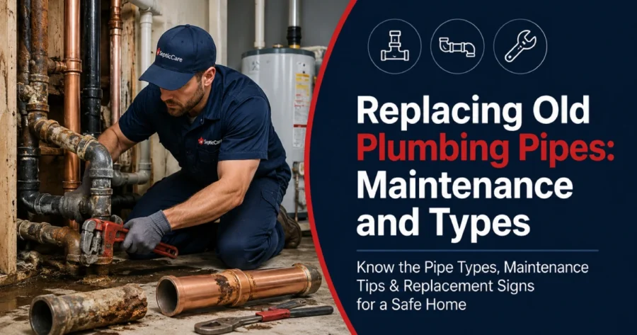 Plumber replacing old galvanized plumbing pipes with new water supply lines in a home