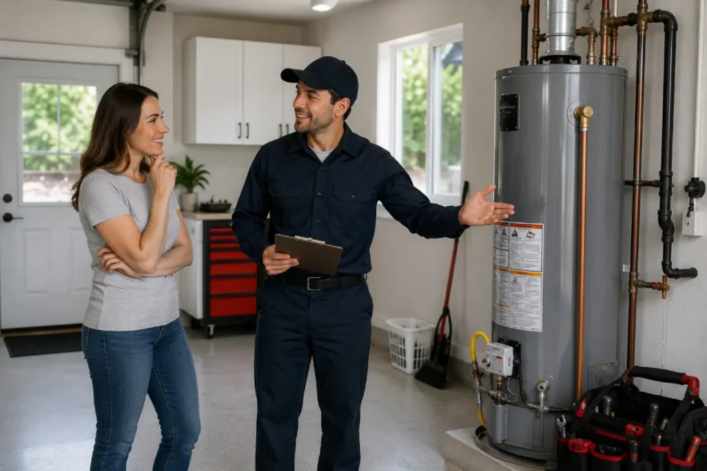 Homeowner walkthrough after water heater service