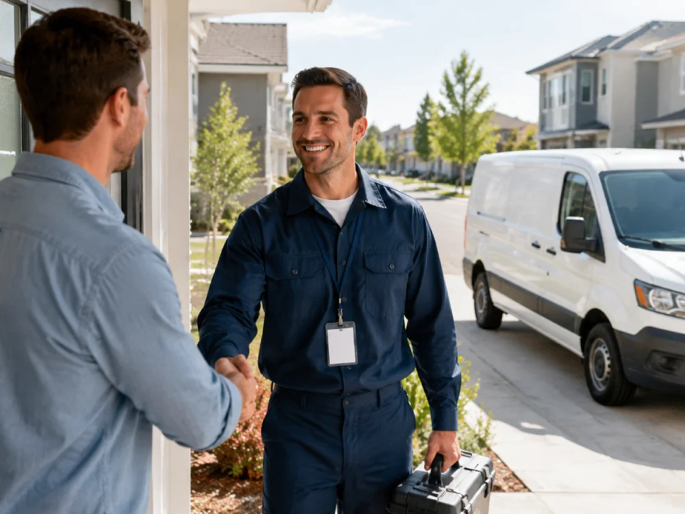 Verified local plumber arriving for service