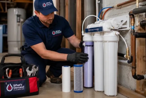 Technician testing residential water quality