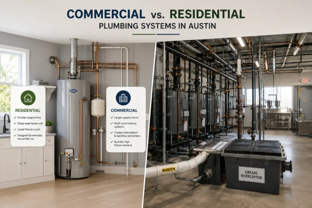 Commercial vs residential plumbing systems in Austin