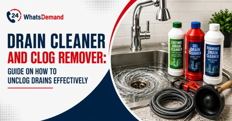 Drain cleaner and clog remover for clearing clogged household drains