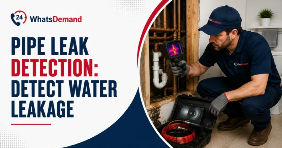 Pipe leak detection technician using a thermal camera to detect water leakage