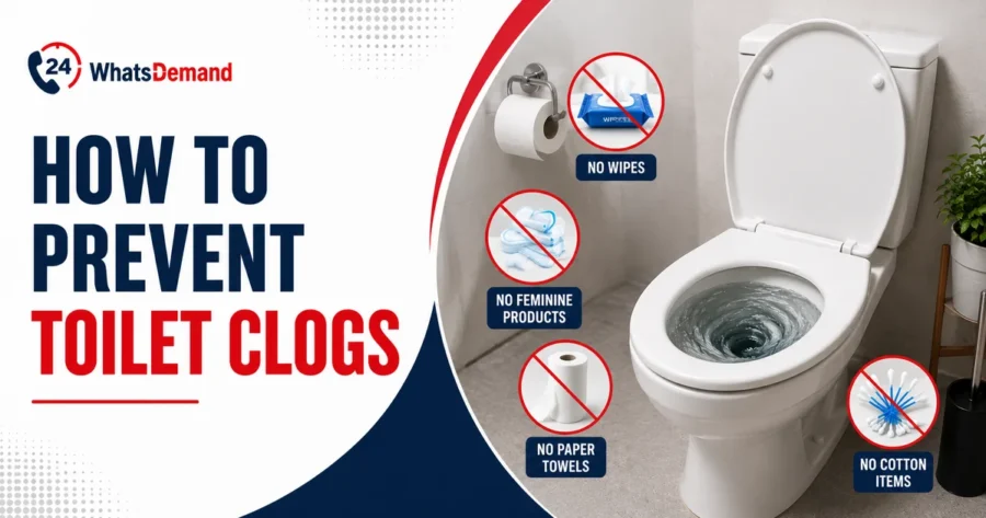 Plumber unclogging a toilet to prevent toilet clogs and drain blockages