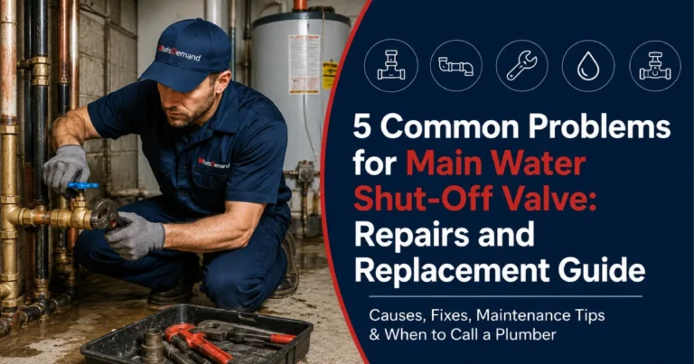 Plumber repairing a main water shut-off valve during plumbing maintenance