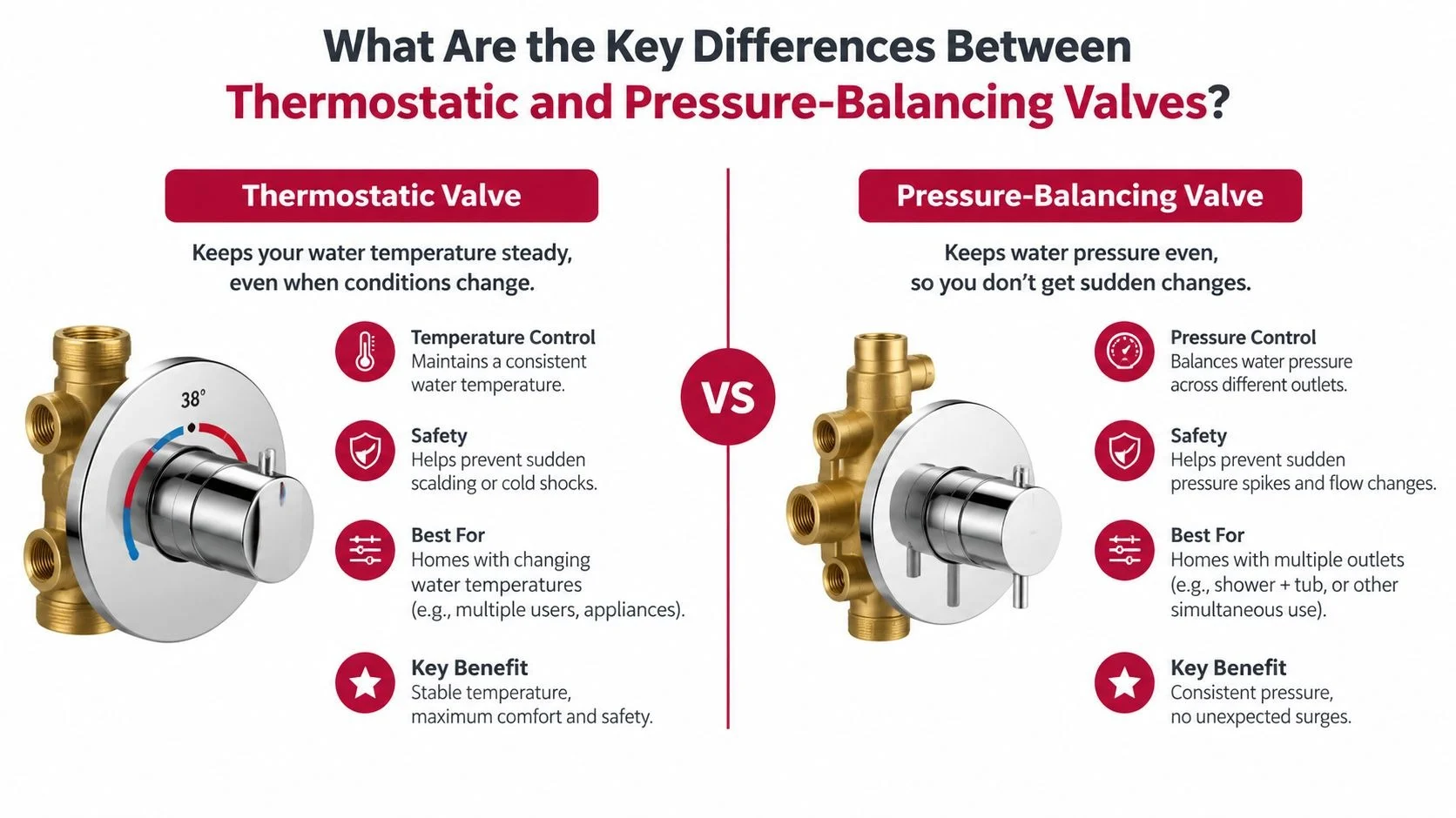 Comparison of thermostatic and pressure-balancing shower valves for temperature control and safety