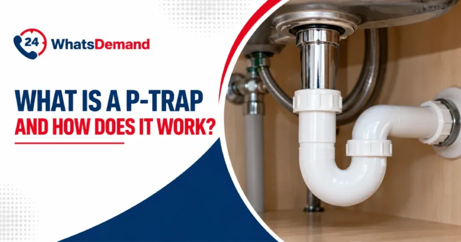 White P-trap pipe installed under a sink showing the curved drain fitting